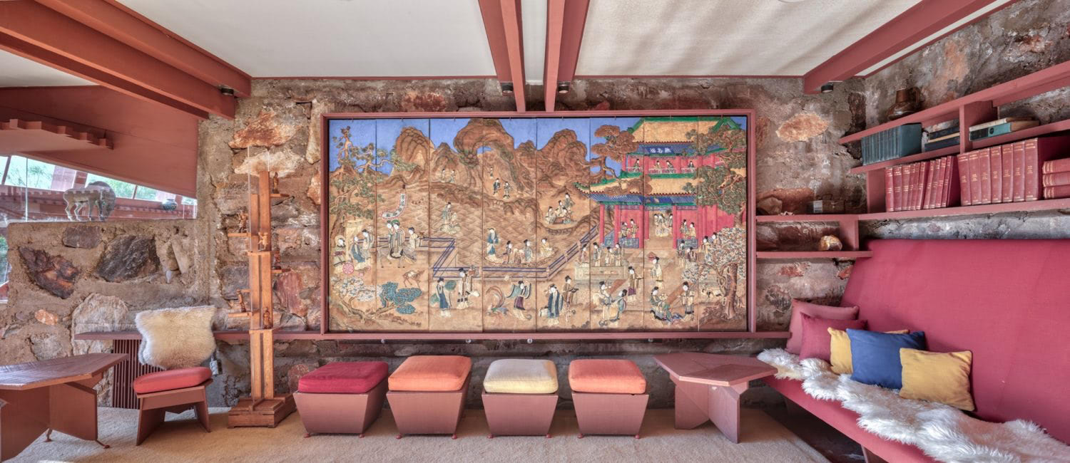 The restored Chinese screen in the Dining Cove at Taliesin West. (Andrew Pielage/Courtesy the Frank Lloyd Wright Foundation)