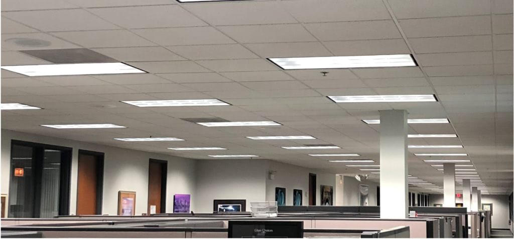 Energy efficient LED lighting at Tru Vue McCook office.