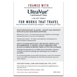 Sticker for traveling works that are glazed with Tru Vue UltraVue Laminated Glass
