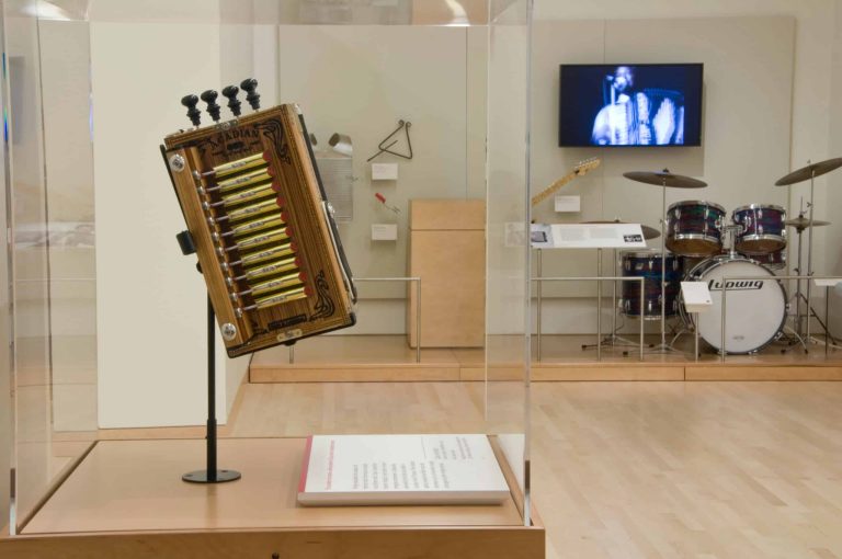 Installation view "Cajun Music" exhibition, Cajun accordion by Marc Savoy. Photograph by Holly Metz. Courtesy of the Musical Instrument Museum,
Phoenix, AZ
