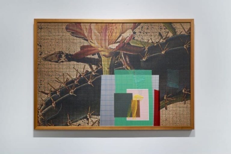 Installation view of "Folding the Distant - 1 (2022)," Zhang Ruyi. Wood board, aluminum alloy, UV print, silkscreen print, colored acetate paper, card stock, colored cellophane, sandpaper, copper wire, copper plate, nylon mesh, drafting paper, 128 cm x 186 cm. UCCA Center for Contemporary Art. Photo courtesy of the artist.