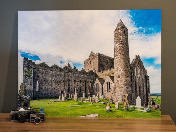 Display of photo of Rock of Cashel in Ireland printed on TruLife Acrylic for vibrant, glare-free display.