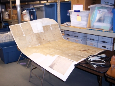 Pre-treatment photo of 1796 North American Land Company map. Photo by Faith Walker, © The Great Bend Museum, 2024