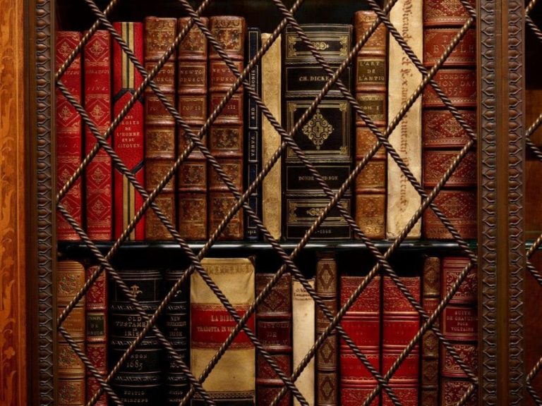 Close up of book cabinet doors in Mr. Morgan's Library (East Room). After restoration. The Morgan Library & Museum, New York, New York. Photography by Graham Haner, 2010. Copyright The Morgan Library & Museum.