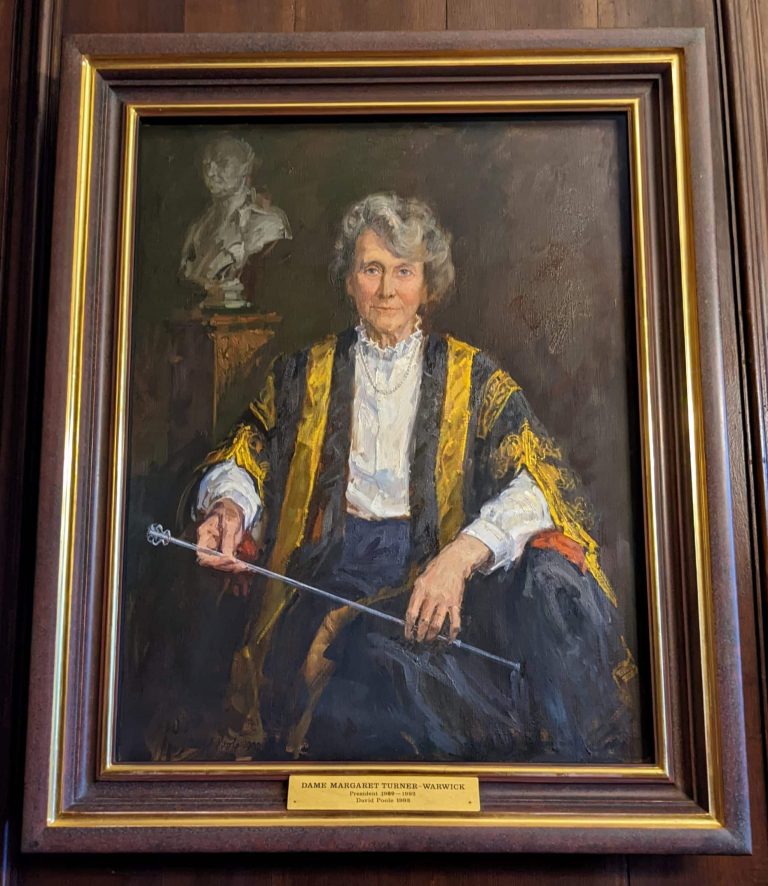 Royal College of Physicians - conservation and glazing of Dame Margaret Turner-Warwick portrait by David Poole (1992).