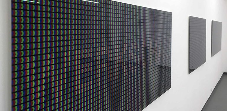 Installation view from the exhibition "Günther Selichar, No Media Beyond This Point" at Fotogalerie Vienna, 2020. Photo: Günther Selichar. © Günther
Selichar, Bildrecht, Wien 2020. "WERKSCHAU", Ink-jet direct print on TruLife Acrylic, Edition 3, 2019-20.