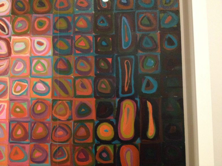 Close up Chuck Close painting and seam, Private collection. Photo courtesy the San Francisco Museum of Modern Art.