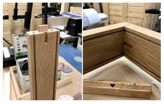 Detail of the oak frame from the workshop