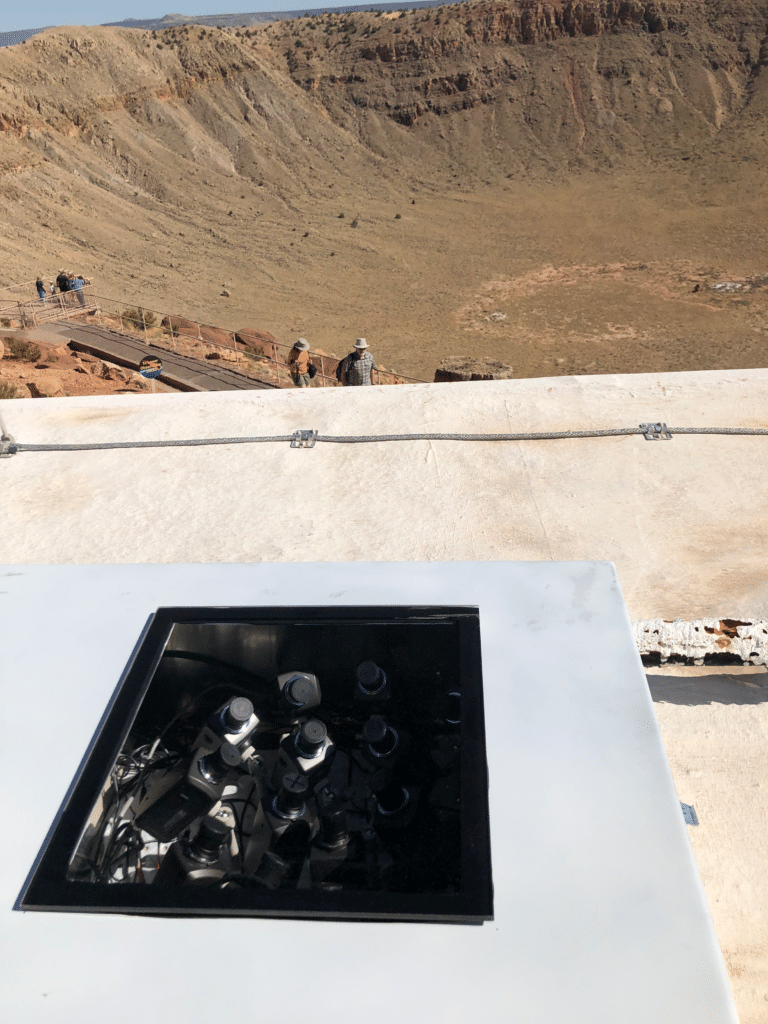 Array of cameras mounted behind UltraVue laminated glass at Lowell Observatory