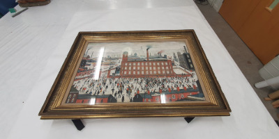 L. S. Lowry's Industrial Scene (1965) in its original frame before conservation treatment and glazing upgrades.